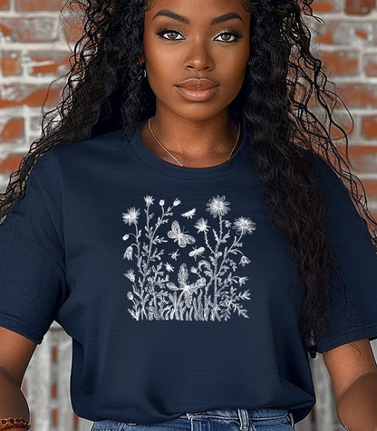 Wildflowers and Butterflies Shirt, Wildflower Meadow Tee, Botanical Nature Spring Garden T-Shirt