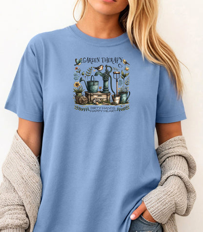 Garden Therapy Shirt, Dirty Hands Happy Heart Spring Nature T-Shirt