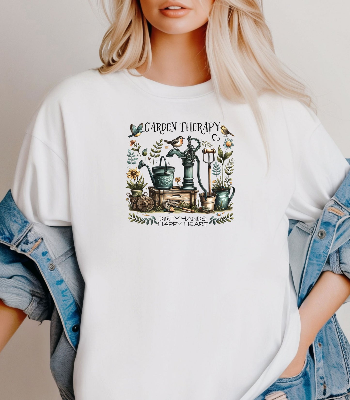 Garden Therapy Shirt, Dirty Hands Happy Heart Spring Nature T-Shirt
