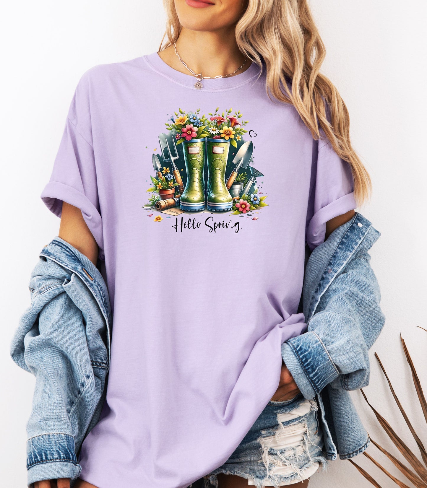 Hello Spring Gardening Shirt, Floral Rain Boots Garden Lover T-Shirt