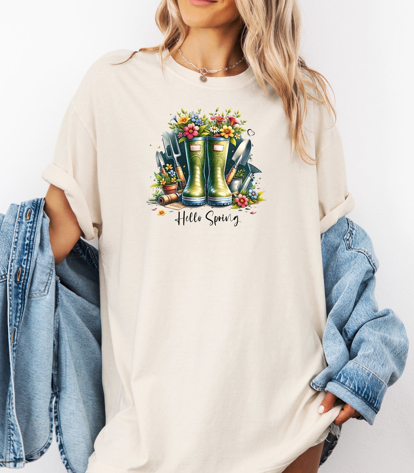 Hello Spring Gardening Shirt, Floral Rain Boots Garden Lover T-Shirt