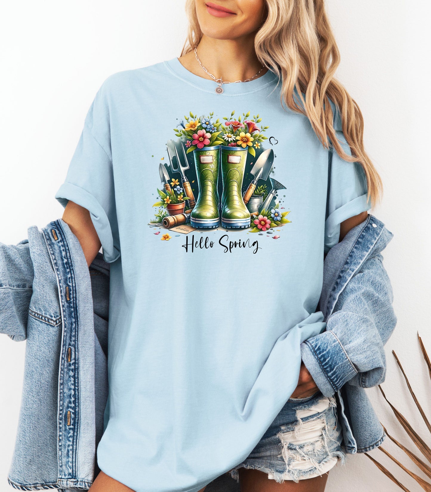 Hello Spring Gardening Shirt, Floral Rain Boots Garden Lover T-Shirt