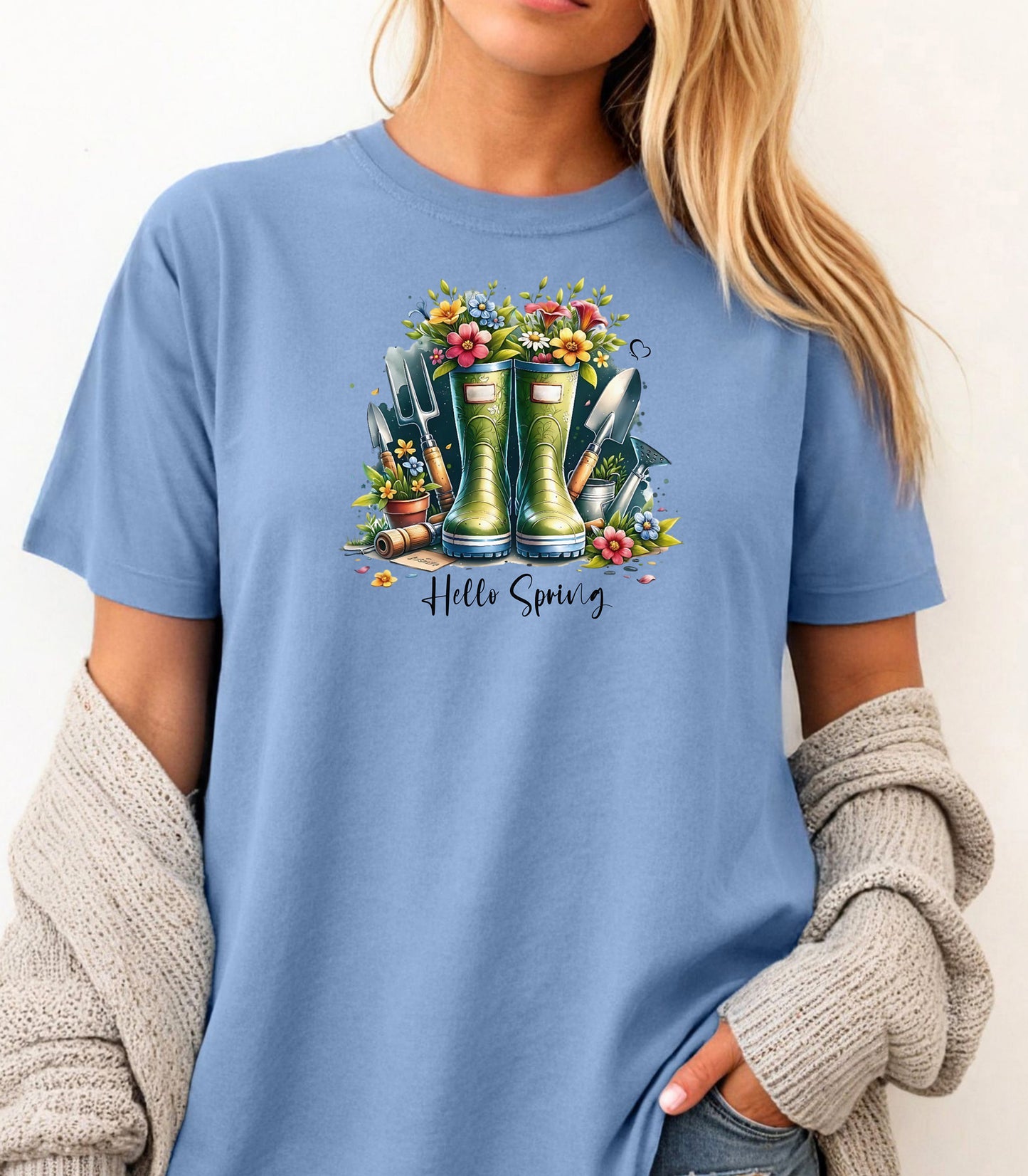 Hello Spring Gardening Shirt, Floral Rain Boots Garden Lover T-Shirt