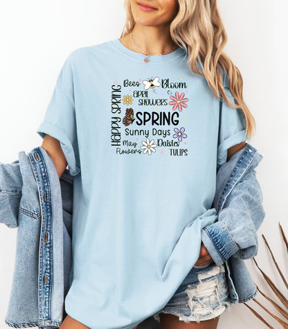 Happy Spring Shirt, Bees Bloom April Showers Floral Butterfly T-Shirt