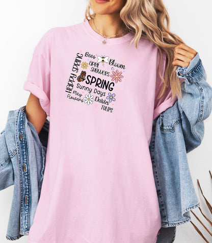 Happy Spring Shirt, Bees Bloom April Showers Floral Butterfly T-Shirt