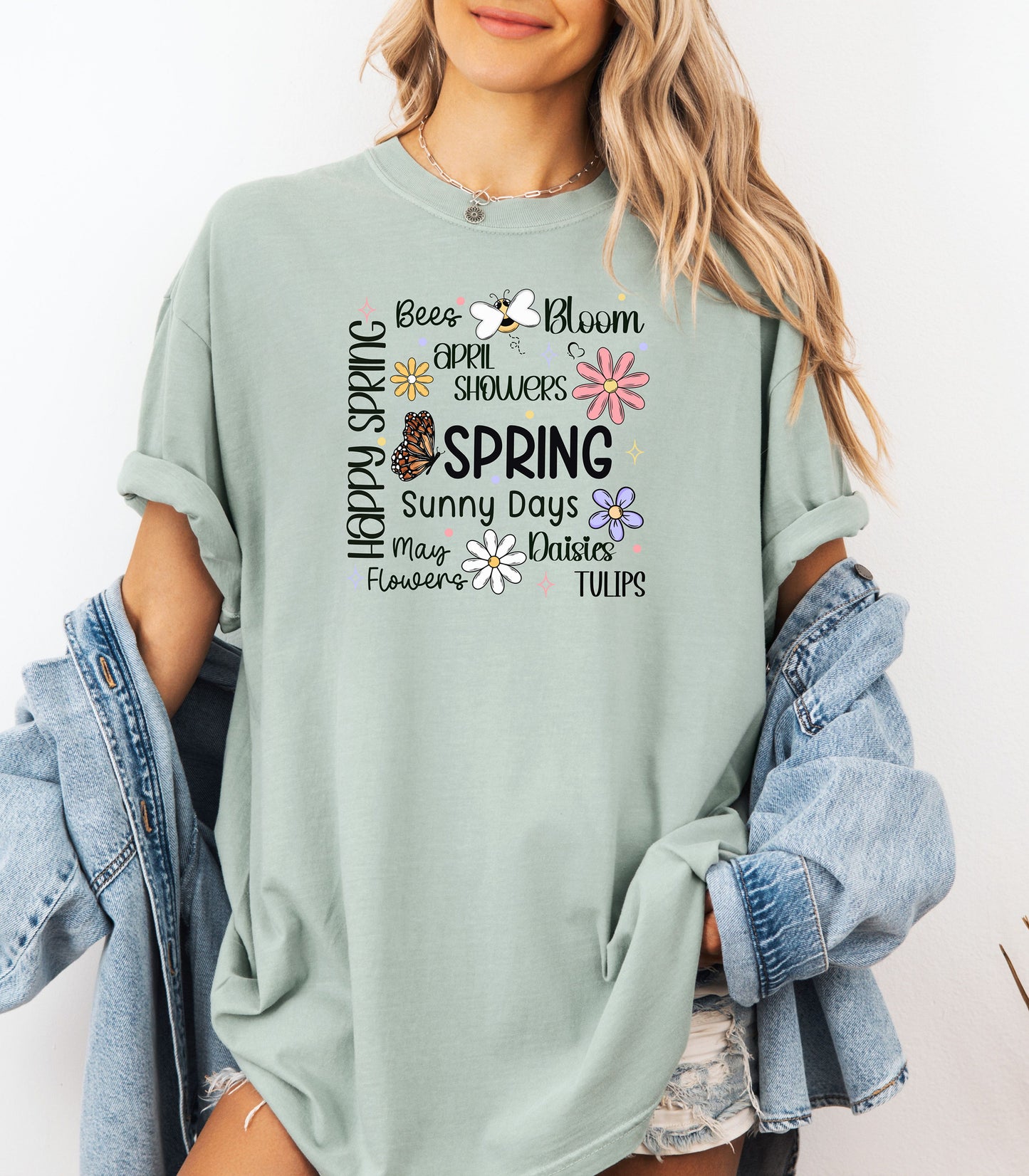 Happy Spring Shirt, Bees Bloom April Showers Floral Butterfly T-Shirt