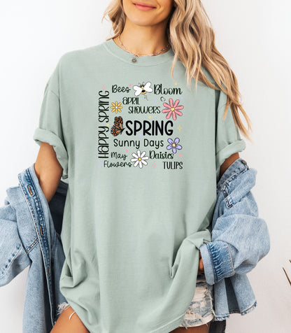 Happy Spring Shirt, Bees Bloom April Showers Floral Butterfly T-Shirt