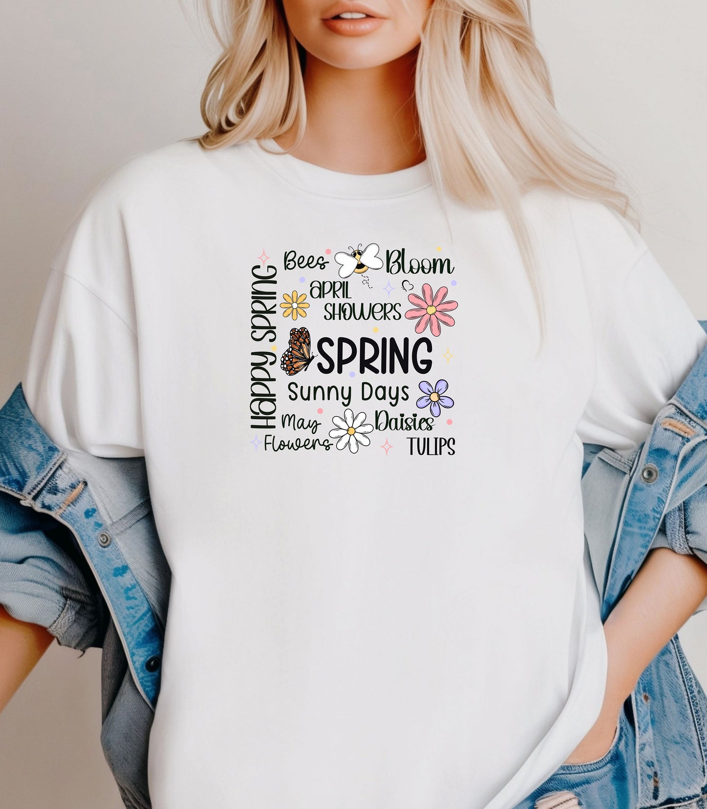 Happy Spring Shirt, Bees Bloom April Showers Floral Butterfly T-Shirt