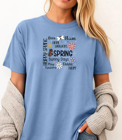 Happy Spring Shirt, Bees Bloom April Showers Floral Butterfly T-Shirt