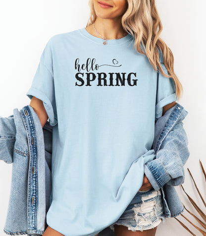 Hello Spring T-Shirt | Handlettered Script & Stencil Text