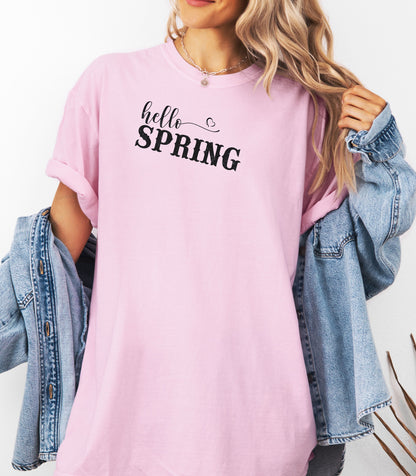 Hello Spring T-Shirt | Handlettered Script & Stencil Text