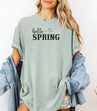 Hello Spring T-Shirt | Handlettered Script & Stencil Text
