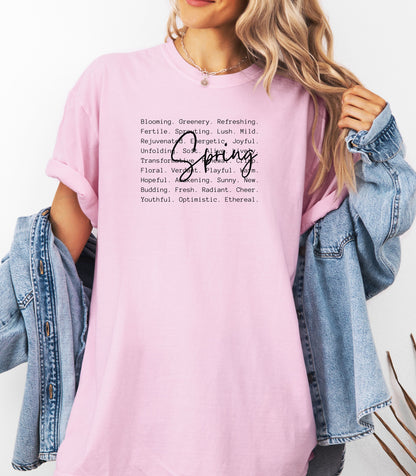 Spring Word Art Shirt, Floral Seasonal Typography Nature T-Shirt