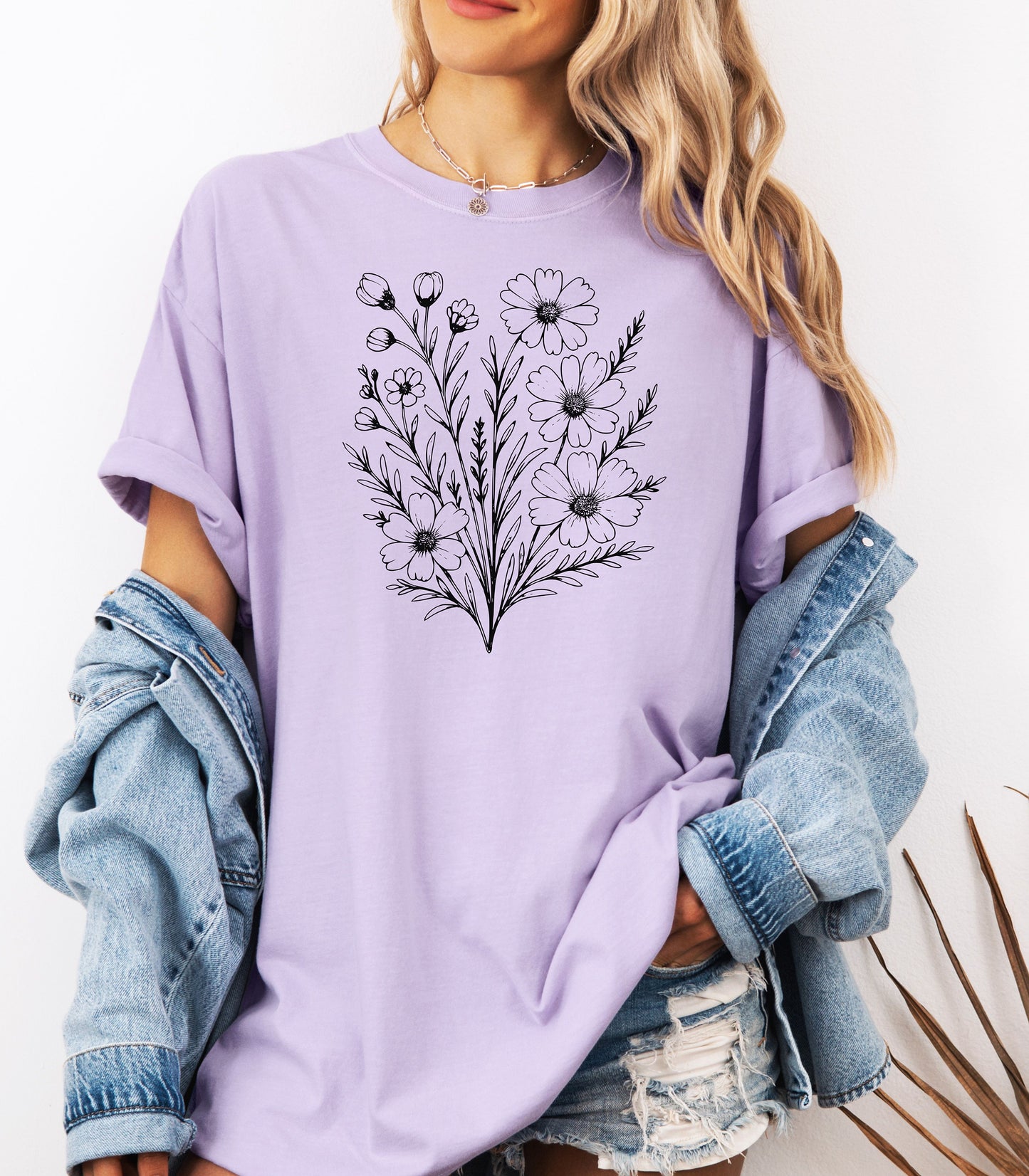 Wildflower Bouquet Line Art Shirt, Elegant Floral Outline Nature T-Shirt