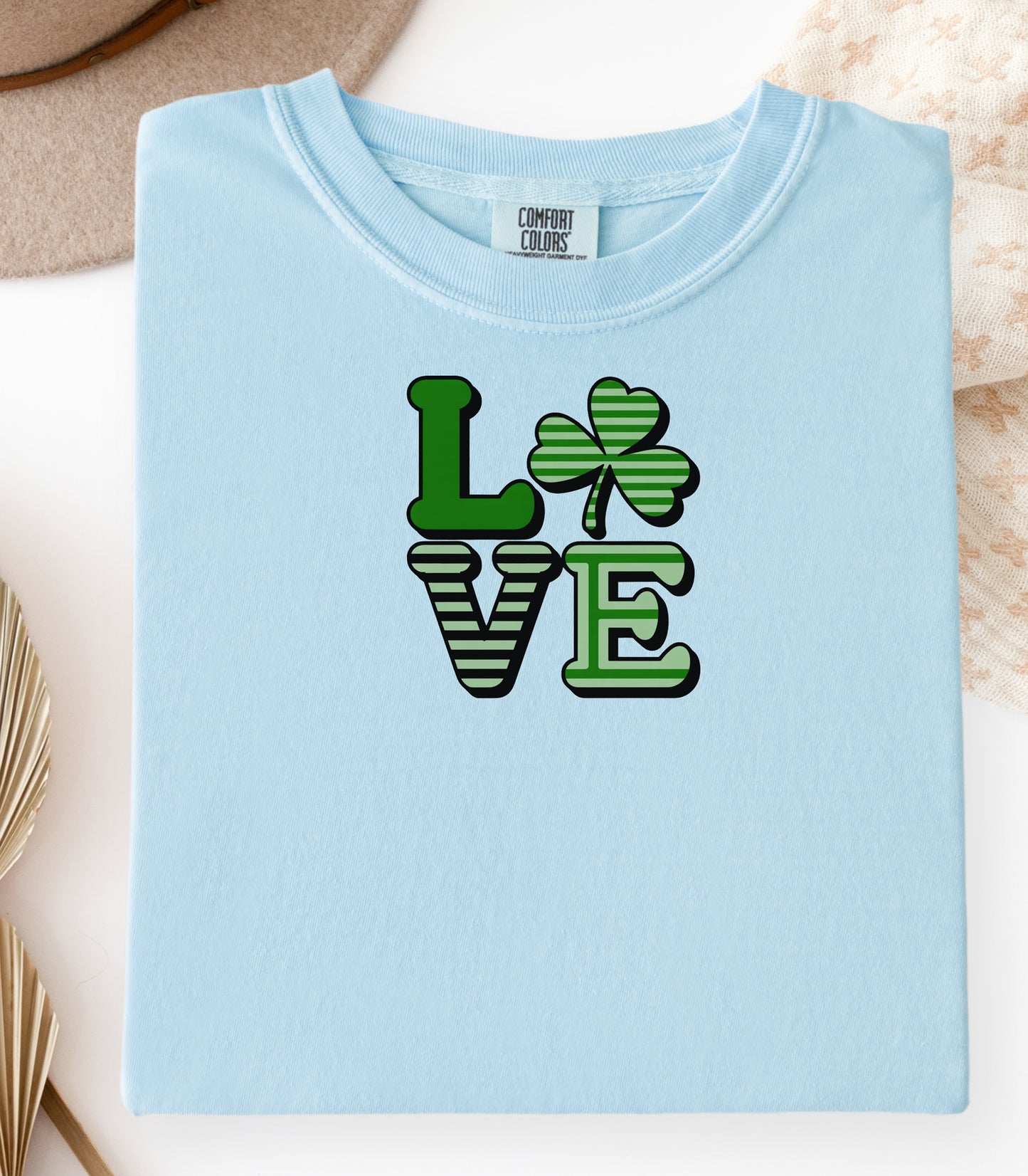 LOVE Shamrock T-Shirt, St. Patricks Day Clover Tee, Lucky Irish Love Design