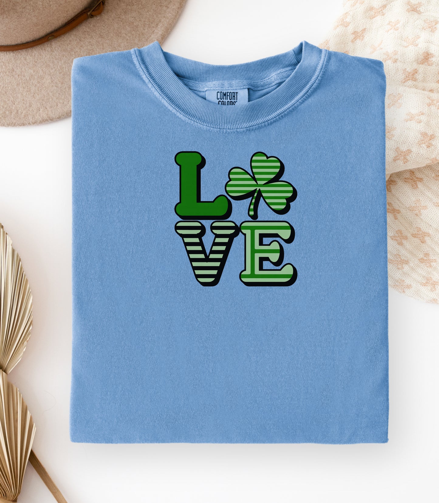 LOVE Shamrock T-Shirt, St. Patricks Day Clover Tee, Lucky Irish Love Design