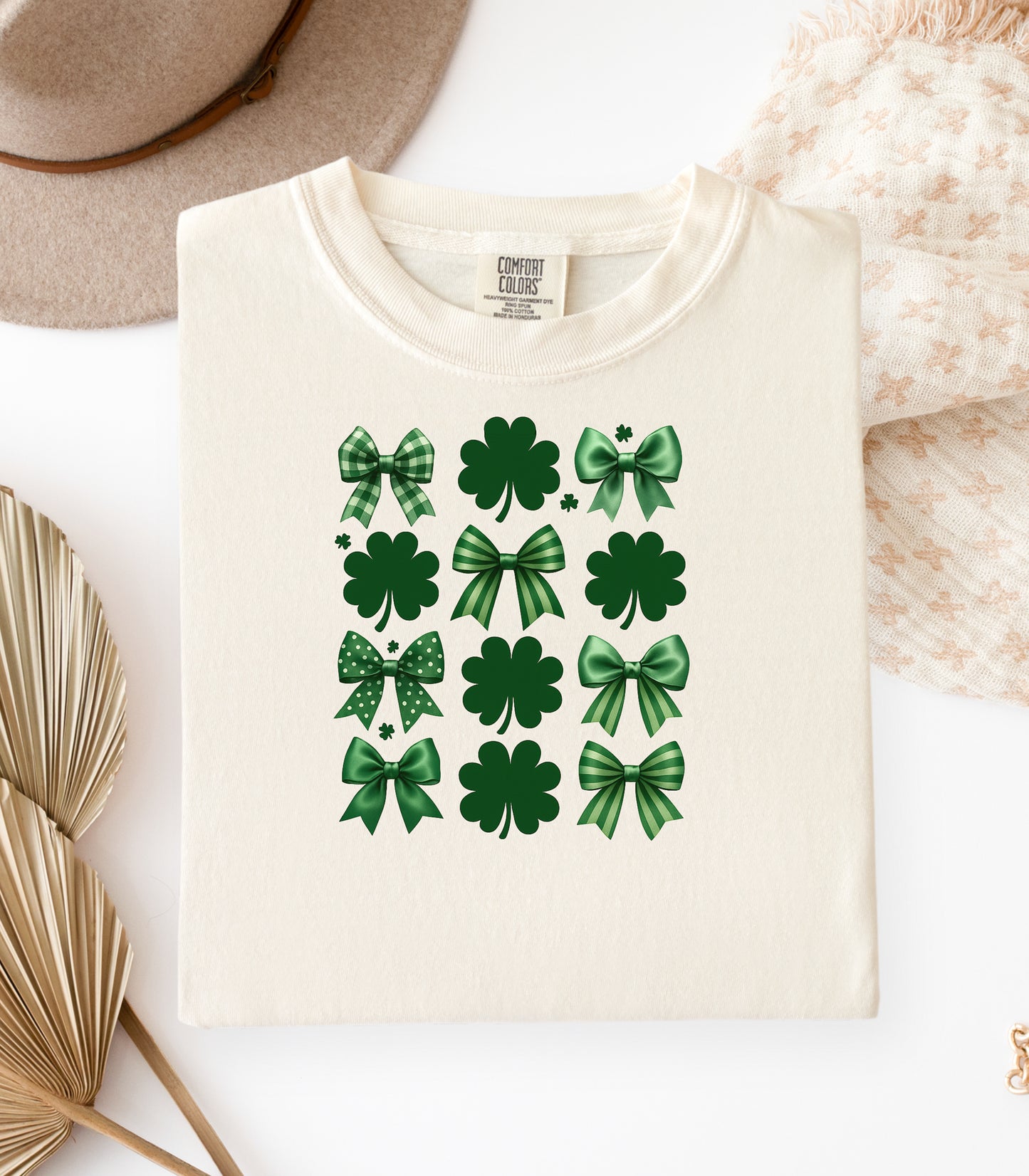 Lucky Shamrocks and Coquette Bows T-Shirt, St. Patricks Day Shamrock Pattern