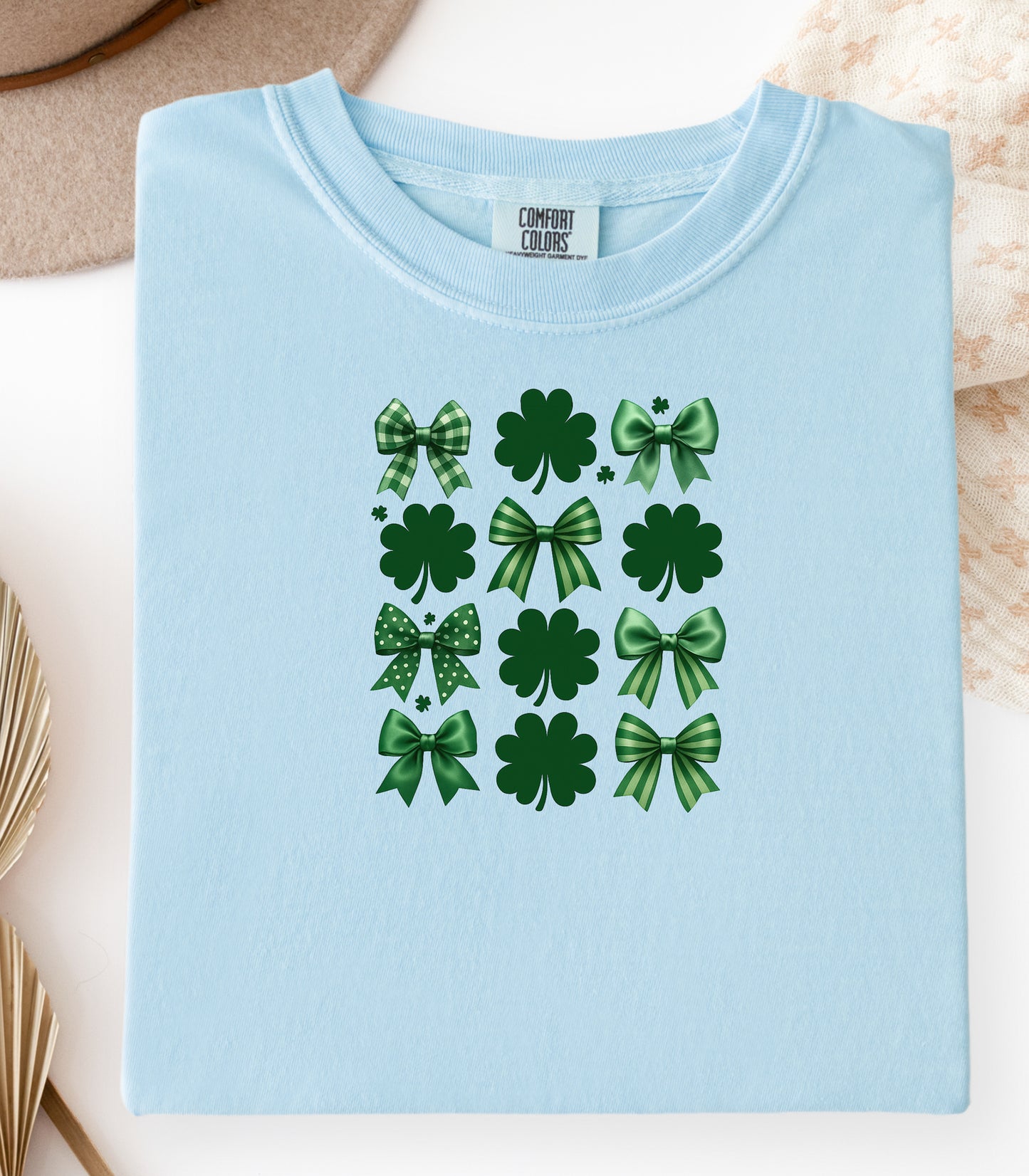 Lucky Shamrocks and Coquette Bows T-Shirt, St. Patricks Day Shamrock Pattern