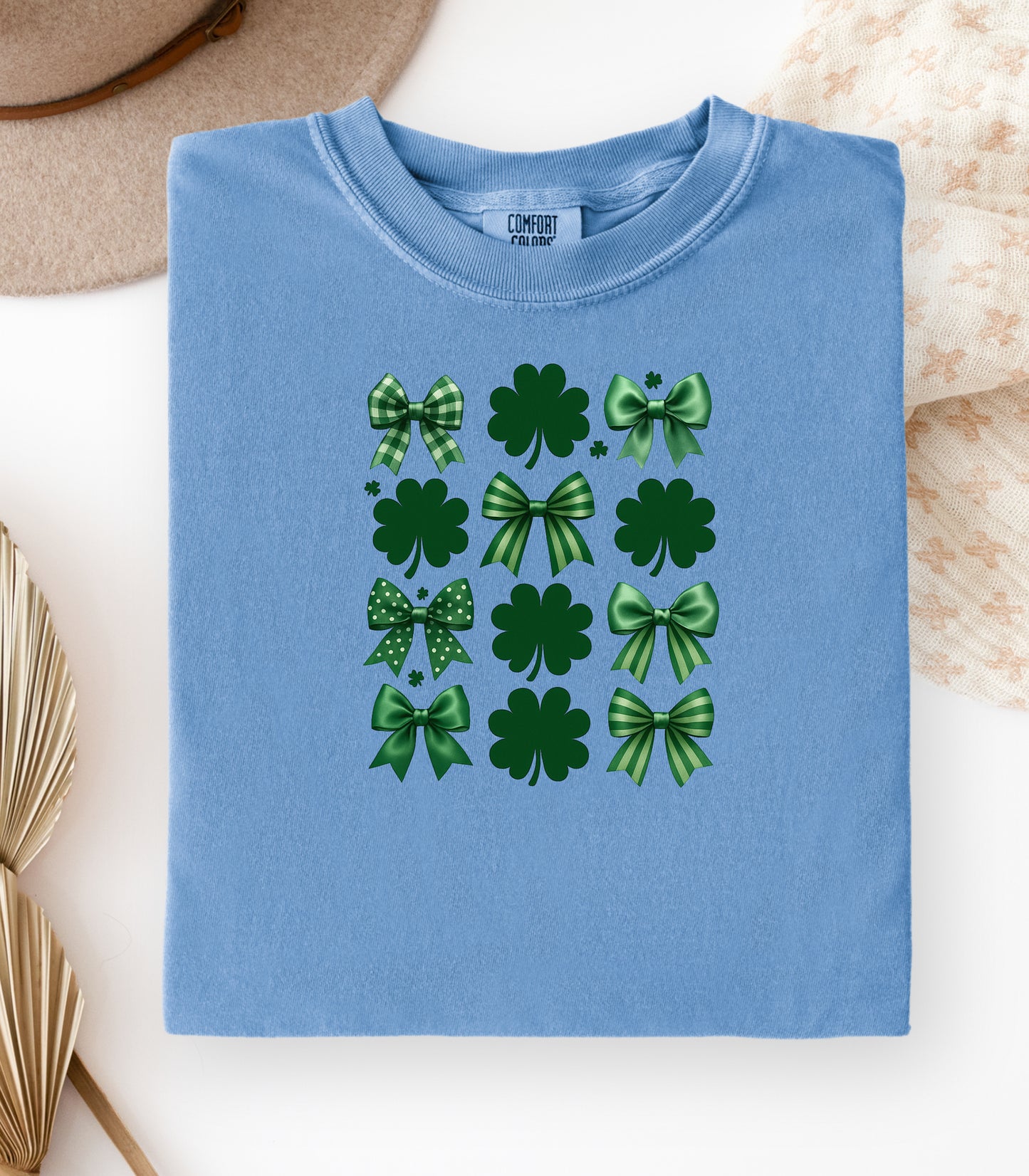 Lucky Shamrocks and Coquette Bows T-Shirt, St. Patricks Day Shamrock Pattern