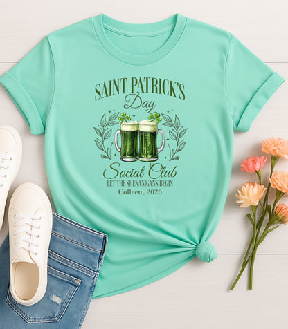 Personalized St. Patricks Day Social Club T-Shirt, Saint Patricks Day Green Beer T-shirt, St. Patricks Day Pub Club Tee