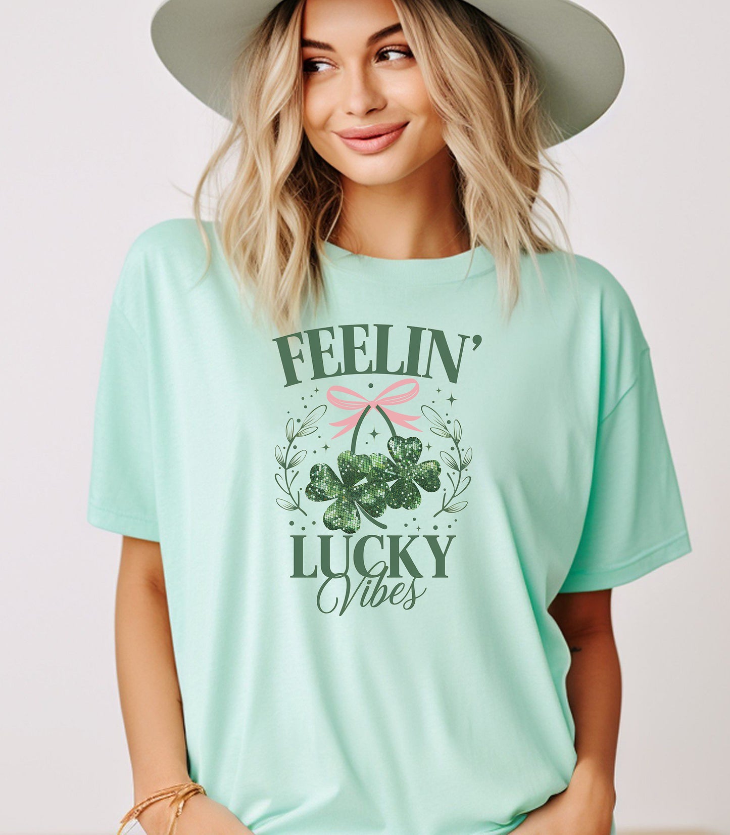 Feelin Lucky Vibes T-Shirt, Coquette Shamrock St. Patricks Day Tee