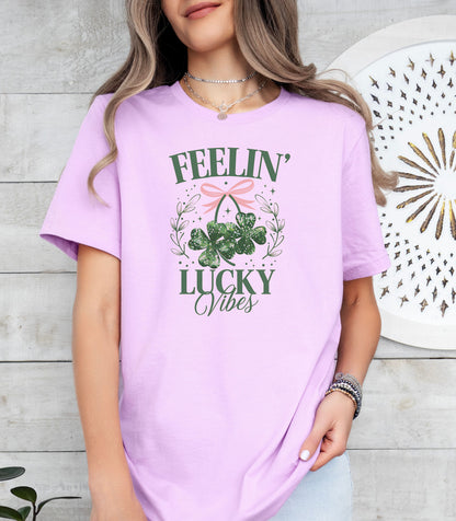 Feelin Lucky Vibes T-Shirt, Coquette Shamrock St. Patricks Day Tee
