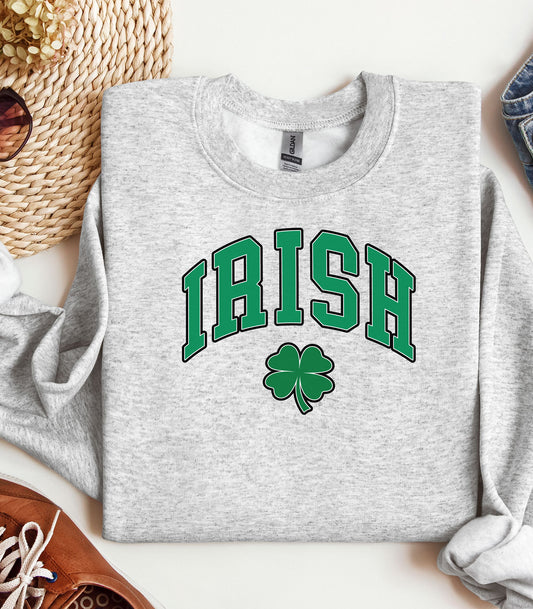 IRISH Shamrock St. Patricks Day Sweatshirt, Classic Varsity Style