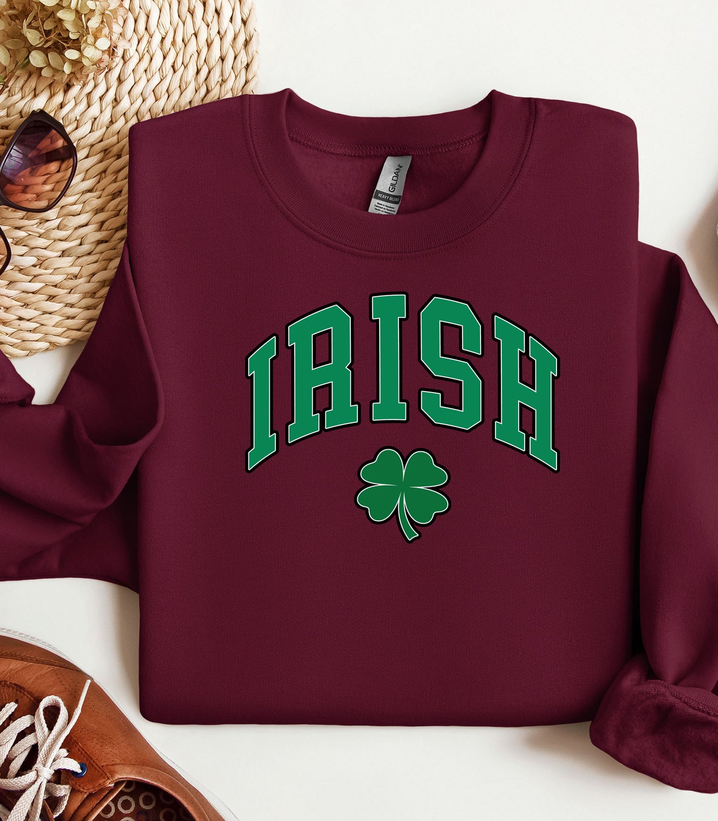 IRISH Shamrock St. Patricks Day Sweatshirt, Classic Varsity Style
