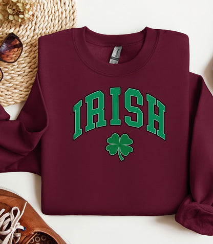 IRISH Shamrock St. Patricks Day Sweatshirt, Classic Varsity Style