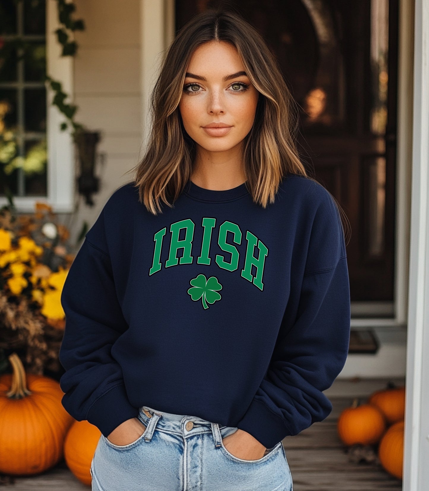 IRISH Shamrock St. Patricks Day Sweatshirt, Classic Varsity Style