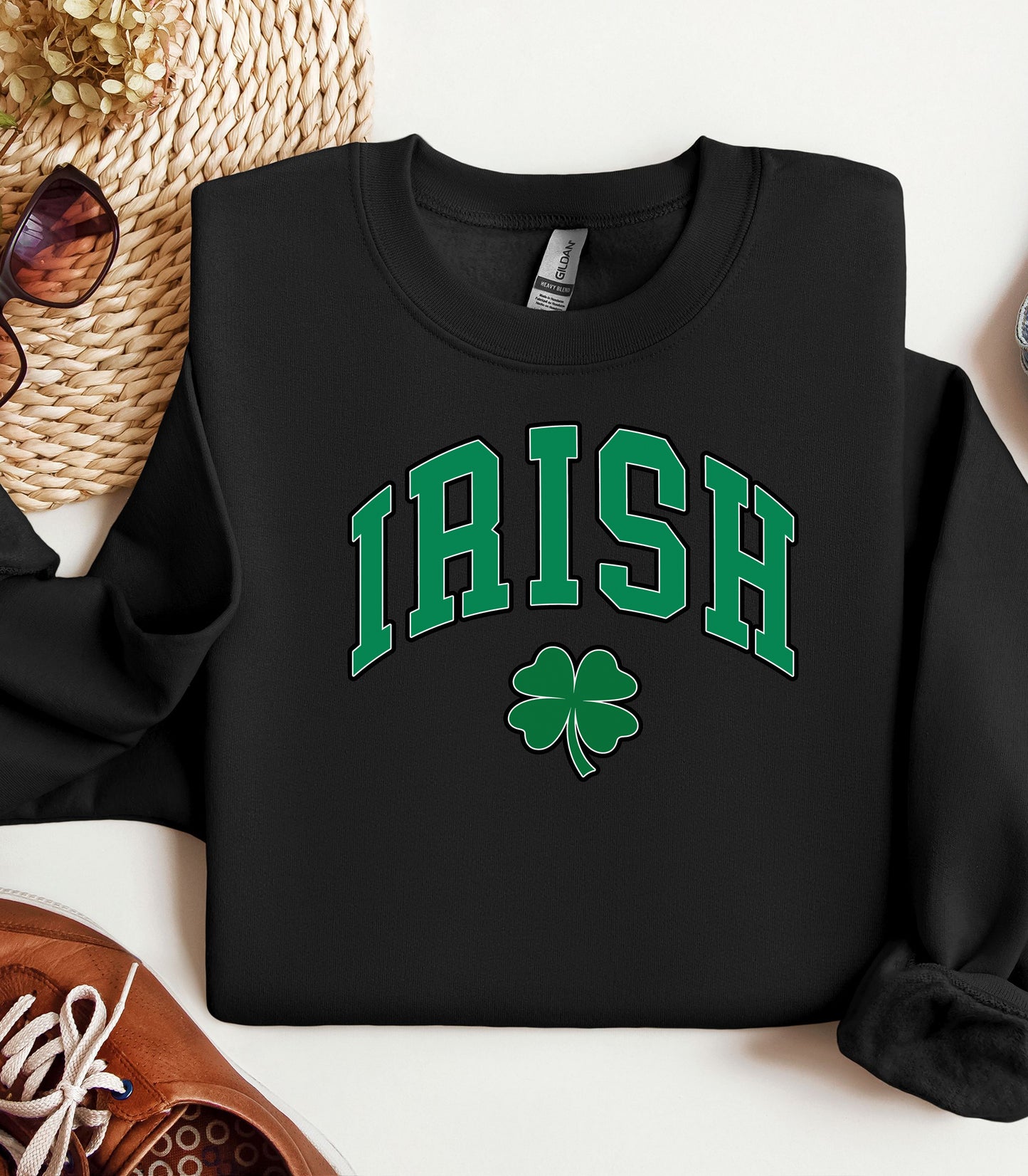 IRISH Shamrock St. Patricks Day Sweatshirt, Classic Varsity Style