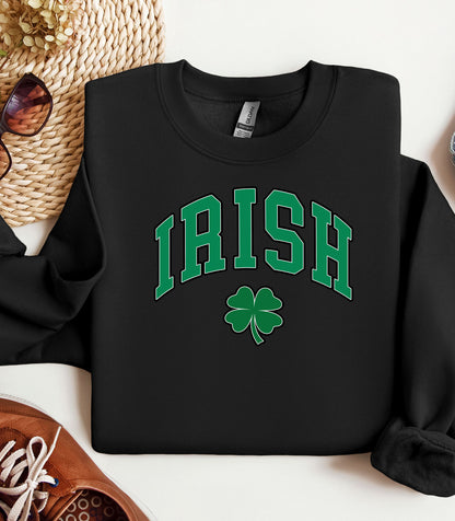 IRISH Shamrock St. Patricks Day Sweatshirt, Classic Varsity Style