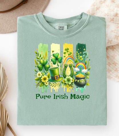 Pure Irish Magic T-Shirt, St Patricks Day Leprechaun Shamrock Design, Shamrocks Rainbows & Luck