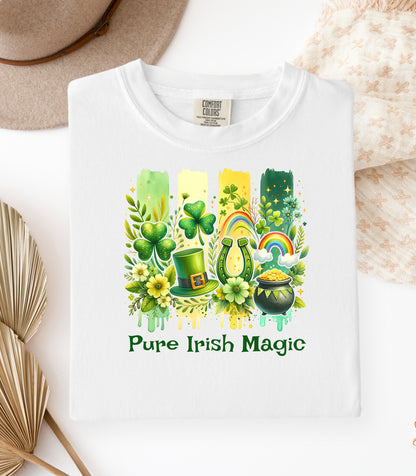 Pure Irish Magic T-Shirt, St Patricks Day Leprechaun Shamrock Design, Shamrocks Rainbows & Luck