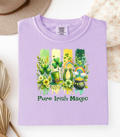 Pure Irish Magic T-Shirt, St Patricks Day Leprechaun Shamrock Design, Shamrocks Rainbows & Luck
