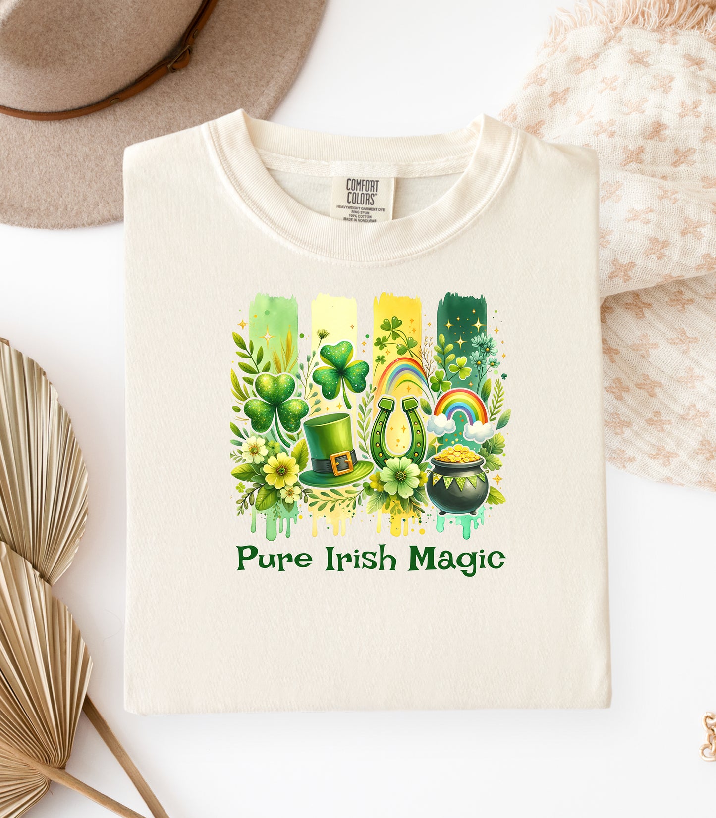 Pure Irish Magic T-Shirt, St Patricks Day Leprechaun Shamrock Design, Shamrocks Rainbows & Luck