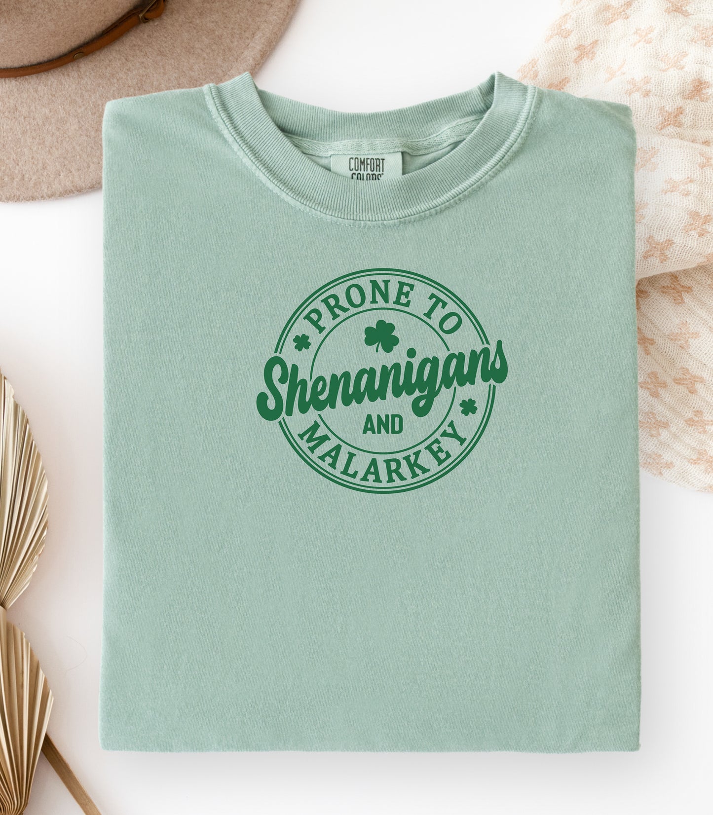 Prone to Shenanigans and Malarkey T-shirt, St. Patricks Day Shamrock Tee