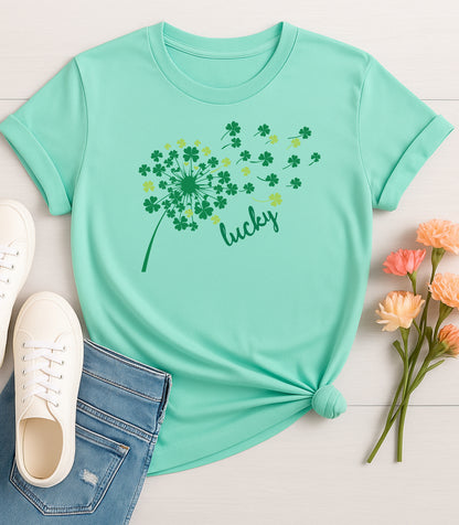 Lucky Four Leaf Clover St. Patricks Day T-Shirt, Whimsical Irish Design, St. Patricks Day Shamrock Tee