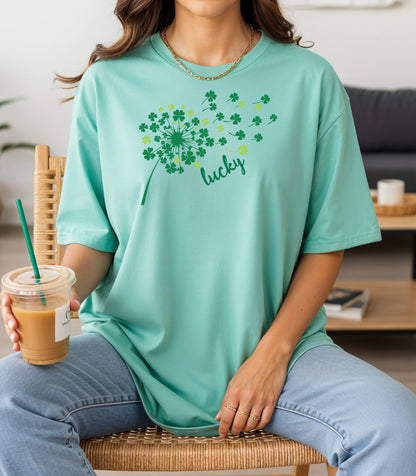 Lucky Four Leaf Clover St. Patricks Day T-Shirt, Whimsical Irish Design, St. Patricks Day Shamrock Tee