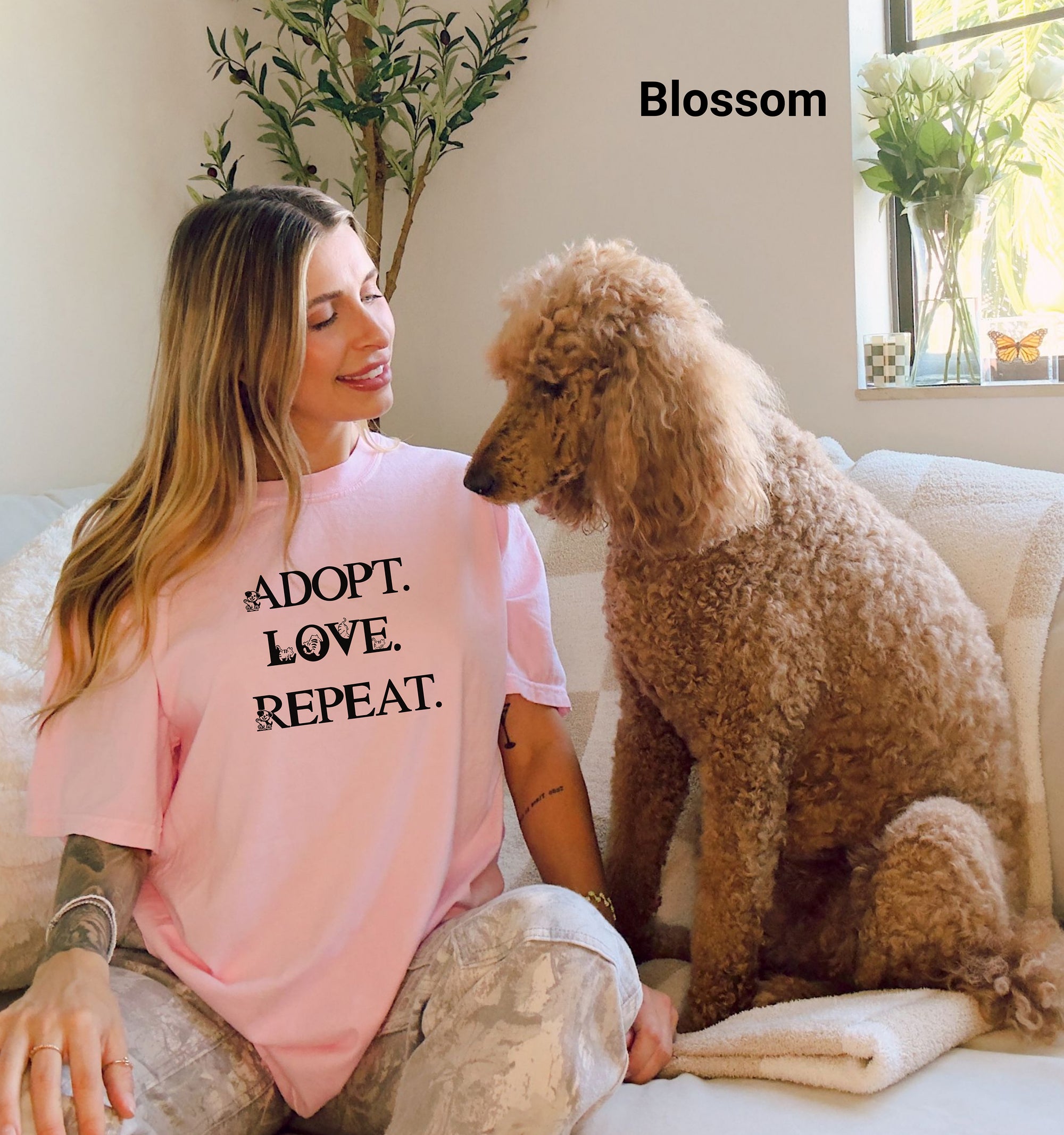 Adopt Love Repeat T-shirt, Great Gift for Animal Lovers, Casual Wear, Gift for Pet Owners, Eco-Friendly Fashion, Rescue and Pet Adoption Tee