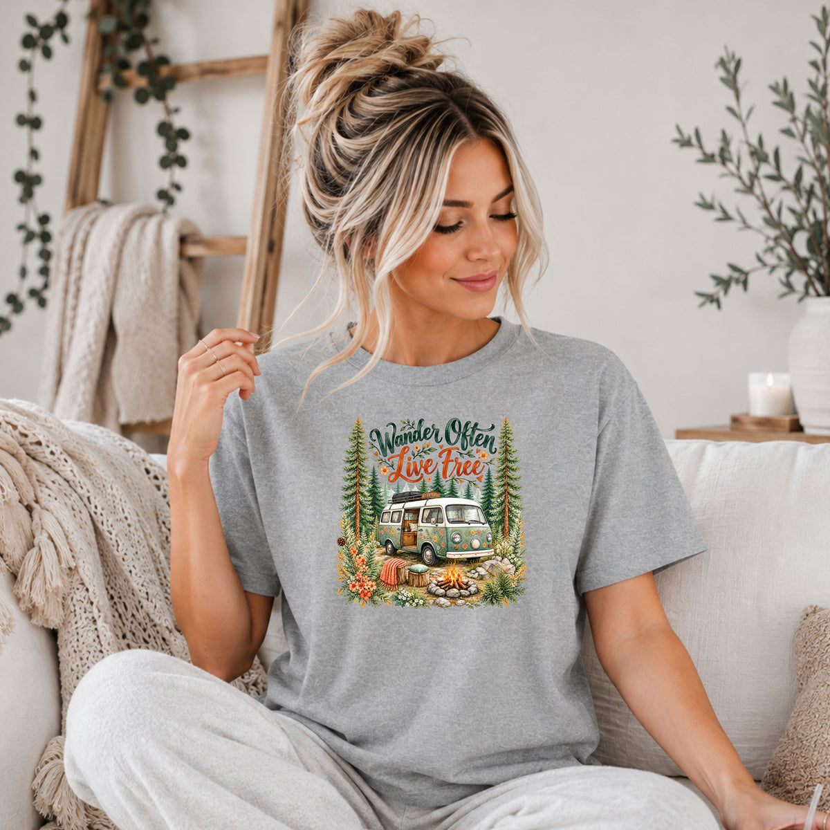 Wander Often Live Free Van Life T-Shirt, Boho Camping & Adventure Tee