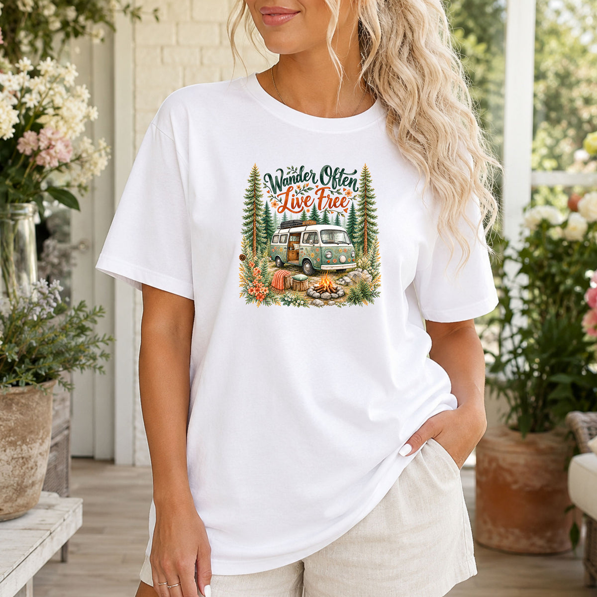 Wander Often Live Free Van Life T-Shirt, Boho Camping & Adventure Tee