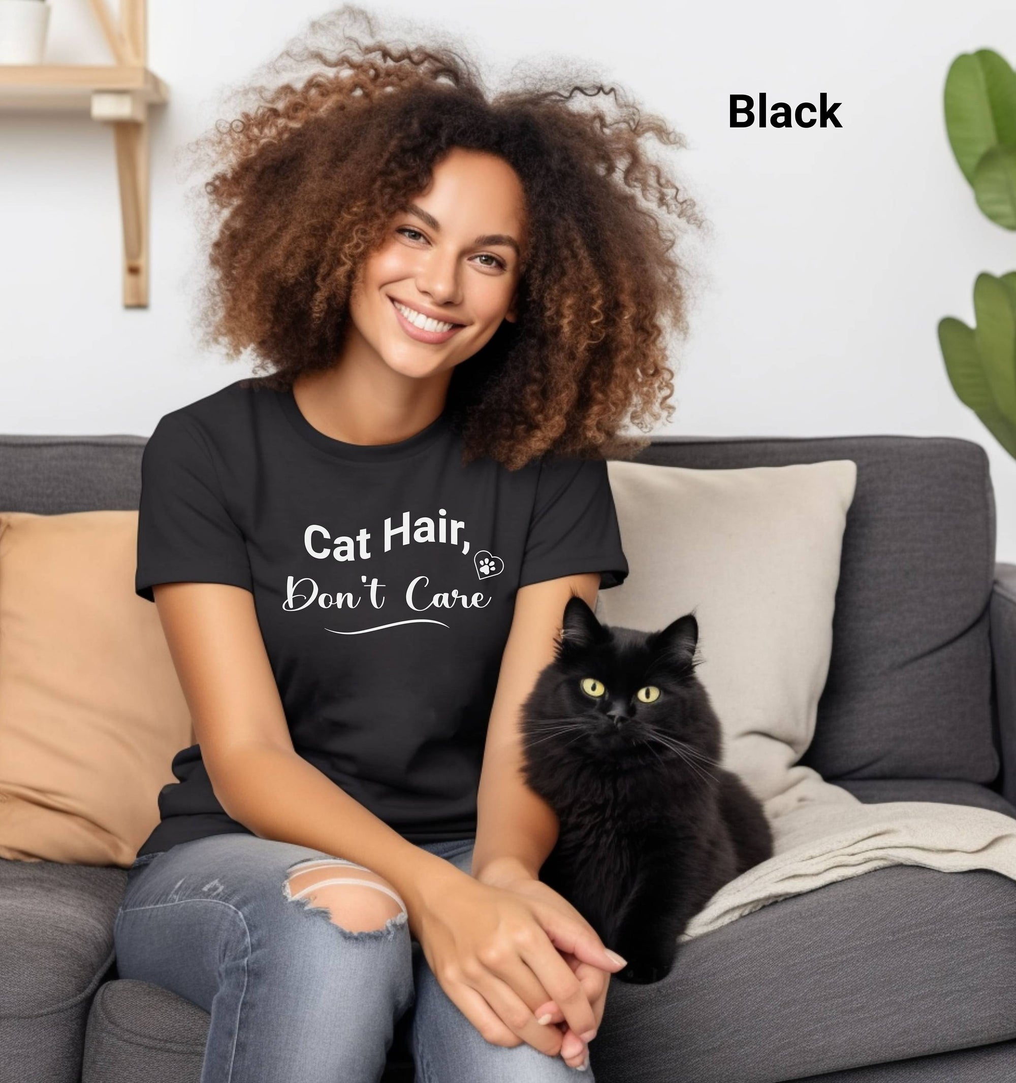 Funny Cat Lover Tee - "Cat Hair, Don't Care" Unisex Jersey Short Sleeve Shirt