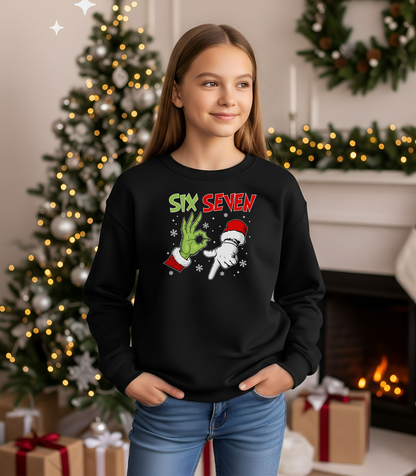 Six Seven Youth Christmas Sweatshirt, Fun Holiday Hand Gesture Design