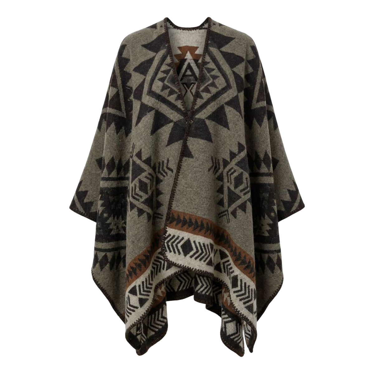 Boho Geometric Cape Shawl, Autumn/Winter Earth-Tone Southwestern-Inspired Wrap