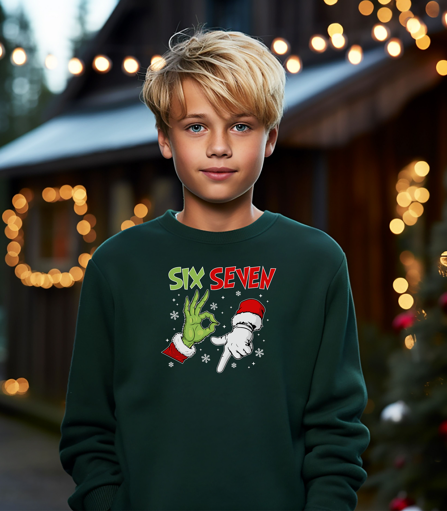 Six Seven Youth Christmas Sweatshirt, Fun Holiday Hand Gesture Design