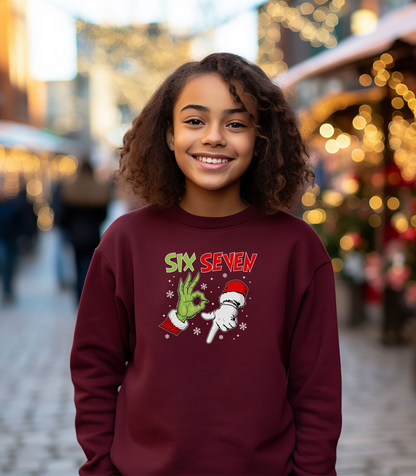 Six Seven Youth Christmas Sweatshirt, Fun Holiday Hand Gesture Design