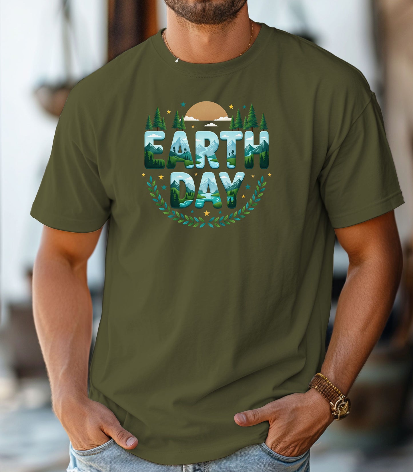 Earth Day T-Shirt, Eco Nature Graphic Tee, Earth Day Mountain Landscape Nature Lover T-Shirt