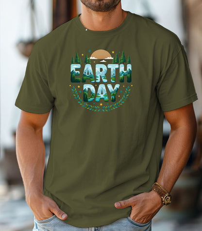 Earth Day T-Shirt, Eco Nature Graphic Tee, Earth Day Mountain Landscape Nature Lover T-Shirt