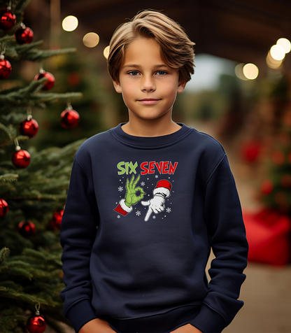 Six Seven Youth Christmas Sweatshirt, Fun Holiday Hand Gesture Design